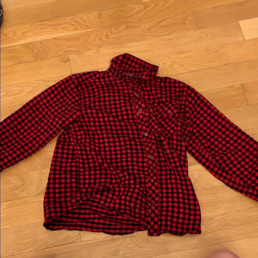 Red and Black Checkered Button-Up Shirt L.L. Bean